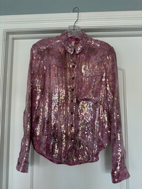 LIKE NEW!! Never worn!!Anthropologie/Pilcro Light Pink Sequin Button-Down Shirt
